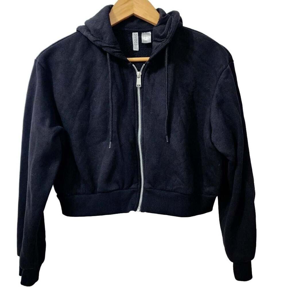DIVIDED H&M Basic Black Cropped Zip-Up Hoodie